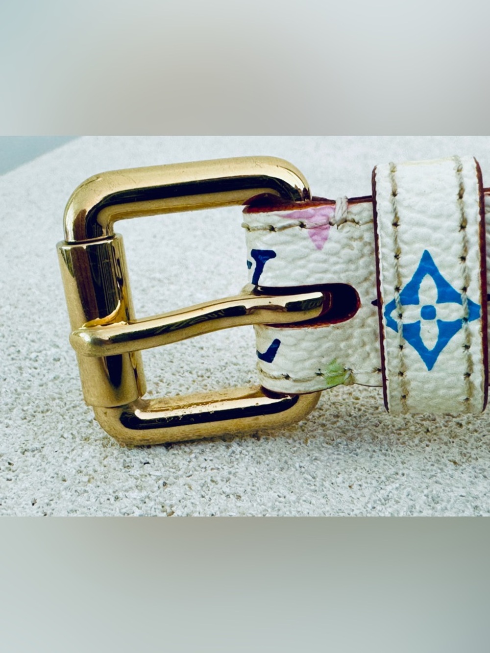 LOUIS VUITTON Murakami Multicolore White Belt Size 80/32 Unisex Gold Buckle - Picture 4 of 12